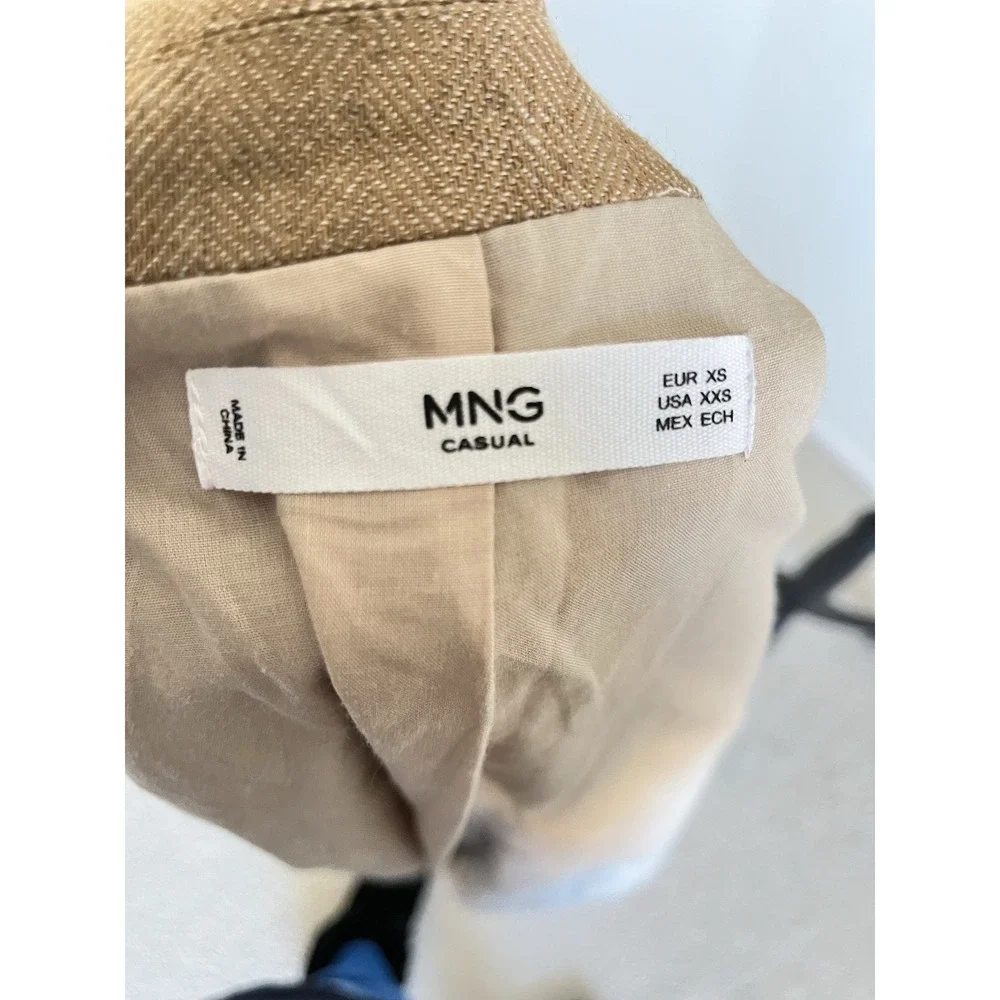 Mango MNG Casual Tan Linen Blend Herringbone Longline Vest Sleeveless Blazer XXS